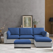 Amberlin 4 Seater Interchangeable L Shape Sofa with Ottoman for Living Room (Blue Grey)
