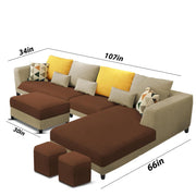 Minta LHS 8 Seater L Shape Sofa Set with Ottoman & 2 Puffy for Living Room (Green Fabric)