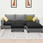 Rihan 4 Seater L Shape Sofa Set with Ottoman for Living Room (Black Grey Fabric) Right Side Sofa
