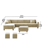 Casaliving Garcia LHS 8 Seater L Shape Sofa Set with Ottoman & 2 Puffy for Living Room (Cream) Premium Fabric Sofa Set