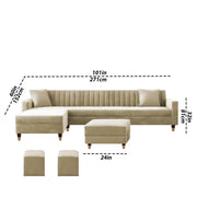 Garcia RHS 8 Seater L Shape Sofa Set with Ottoman & 2 Puffy for Living Room (Dark Grey) Premium Fabric Sofa Set