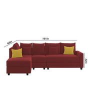 Inclair LHS 6 Seater L Shape Sofa Set for Living Room (Maroon Fabric) Premium Fabric Sofa