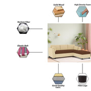 Blustin RHS 4 Seater L Shape Sofa Set for Living Room (Cream Brown Fabric) Premium Fabric Sofa