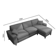 Martin 4 Seater RHS L Shape Sofa Set for Living Room (Dark Grey Colour Fabric)