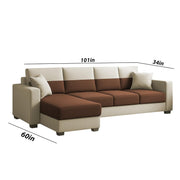 Aden LHS 6 Seater L Shape Sofa Set with 2 Puffy for Living Room (Cream Brown Colour Fabric) Premium Fabric Sofa Set for Living Room