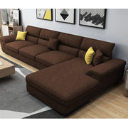 Anver 5 Seater L Shape Sofa Set for Living Room (Brown) Right Side