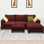 Rihan 4 Seater L Shape Sofa Set with Ottoman for Living Room (Maroon Fabric) Right Side Sofa