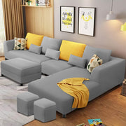 Minta LHS 8 Seater L Shape Sofa Set with Ottoman & 2 Puffy for Living Room (Green Fabric)