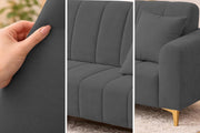 Velour Modern Velvet Sofa, Tufted Design Upholstered 3 Seater Sofa Set for Living Room, (Black Colour) Premium Velvet Fabric Sofa