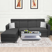 Emma RHS 6 Seater L Shape Sofa Set for Living Room (Black Fabric)