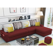 Afie RHS 6 Seater L Shape Sofa Set for Living Room (Black Grey Fabric) Premium Fabric Sofa