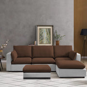 Amberlin 4 Seater Interchangeable L Shape Sofa with Ottoman for Living Room (Brown Grey)