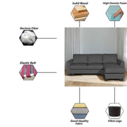 Danver RHS 4 Seater L Shape Sofa Set for Living Room (Black Fabric) Premium Fabric Sofa
