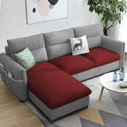 Andon 4 Seater L Shape Sofa Set for Living Room (Maroon Grey Fabric) Left Side Sofa