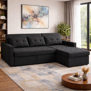 Casaliving Treshta 4 Seater LHS L - Shape Pull-Out Sofa Cum Bed with Storage Sofa for Living Room (Brown Fabric Color) Premium Fabric Sofa Set for Living Room Sofa Cum Bed
