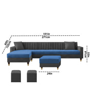 Casaliving Garcia 8 Seater RHS L Shape Sofa Set with Ottoman & 2 Puffy for Living Room (Grey Colour Fabric) Premium Fabric Sofa