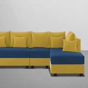 Inclair RHS 6 Seater L Shape Sofa Set for Living Room (Blue Yellow Fabric) Premium Fabric Sofa