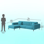 Damian LHS 4 Seater L Shape Sofa Set for Living Room (Turquise Colour Fabric) Premium Fabric Sofa Set for Living Room