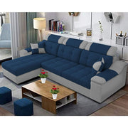 Miyami LHS 4 Seater L Shape Set for Living Room (Blue & Grey Fabric)