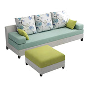 Francis 3 Seater with Ottman Sofa Set for Living Room (Light Green & Grey Fabric) Premium Fabric Sofa