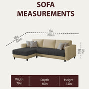 Oslo 4 Seater LHS L Shape Sofa Set for Living Room (Cream Black Fabric) Premium Fabric Sofa Set for Living Room