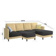 Swaloni RHS 6 Seater L Shape Sofa Set with Center Table for Living Room (Cream Black) Premium Fabric Sofa