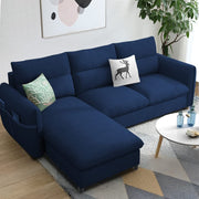 Andon 4 Seater L Shape Sofa Set for Living Room (Blue Fabric) Left Side Sofa