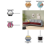 Swaloni LHS 6 Seater L Shape Sofa Set for Living Room (Maroon Grey) Premium Fabric Sofa