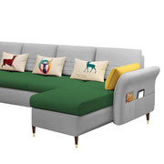 Ventos RHS 6 Seater L Shape Sofa Set for Living Room (Green Grey) Premium Velvet Fabric