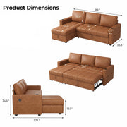 Casaliving Glanie LHS 4 Seater Corner Sofa Cum Bed for Living Room with Storage (Beige Fabric) Leatherette Fabric Sofa with Cup Holder