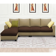 Rihan 6 Seater L Shape Sofa Set Living Room (Cream Brown Fabric) Left Side Sofa