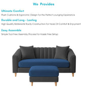 Casaliving Doraldo 2 Seater with Ottoman Sofa Set for Living Room (Black Colour) Premium Fabric Sofa Set