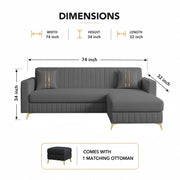 Casaliving Oliveira 4 Seater L Shape Convertible Sofa Set for Living Room, 3 Seater & Ottoman Modular Sectional Couch for Small Space (Yellow) Fabric