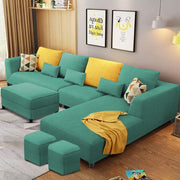 Minta LHS 8 Seater L Shape Sofa Set with Ottoman & 2 Puffy for Living Room (Green Fabric)