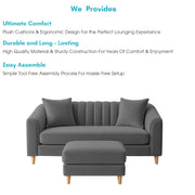 Casaliving Doraldo 2 Seater with Ottoman Sofa Set for Living Room (Black Colour) Premium Fabric Sofa Set