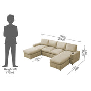 Rone 6 Seater L-Shaped & U-Shaped Sofas Set for Living Room – (Cream Colour Fabric) Premium Comfort Sofa