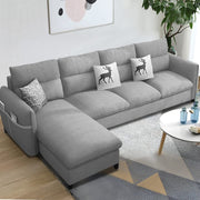 Andon 6 Seater L Shape Sofa Set for Living Room (Black Grey Fabric) Left Side Sofa