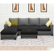 Rihan 8 Seater L Shape Sofa Set with Ottoman for Living Room (Black Grey Fabric) Left Side Sofa