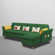 Ventos RHS 6 Seater L Shape Sofa Set for Living Room (Green) Premium Velvet Fabric