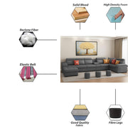 Emerson Modern U-Shaped Sectional Sofa Set 9 Seater, Sofa Couch with 3 Puffy for Hall (Black Colour) Premium Leatherette Fabric Sofa