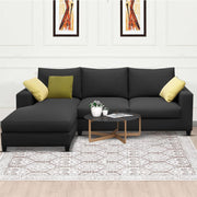 Rihan 4 Seater L Shape Sofa Set Living Room (Black Fabric) Left Side Sofa