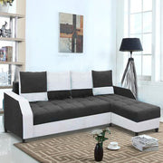 Severny 6 Seater L Shape Sofa Set for Living Room (Black Grey Fabric) Right Side