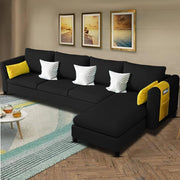 Asser RHS 6 Seater L Shape Sofa Set for Living Room (Black) Premium Fabric Sofa