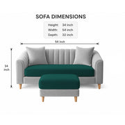 Casaliving Doraldo 2 Seater with Ottoman Sofa Set for Living Room (Black Colour) Premium Fabric Sofa Set