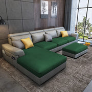 Blakey 6 Seater L Shape Sofa with Ottoman for Living Room (Green Grey Fabric) Left Side