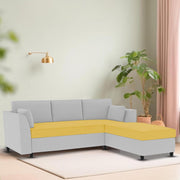 Blustin RHS 4 Seater L Shape Sofa Set for Living Room (Yellow Grey Fabric) Premium Fabric Sofa