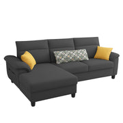 Casaliving Seams LHS 4 Seater L Shape Sofa for Living Room (Black Fabric) Premium Fabric Sofa