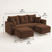 Casaliving Euron 4 Seater L Shape Convertible Sofa Set for Living Room, 3 Seater & 2 Ottoman Modular Sectional Couch for Small Space (Black Colour) Fabric
