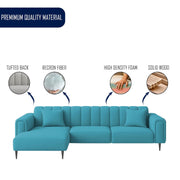 Damian LHS 4 Seater L Shape Sofa Set for Living Room (Turquise Colour Fabric) Premium Fabric Sofa Set for Living Room