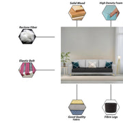 Casaliving Falco 3 Seater Sofa Set for Living Room (Black Grey Fabric) Premium Fabric Sofa